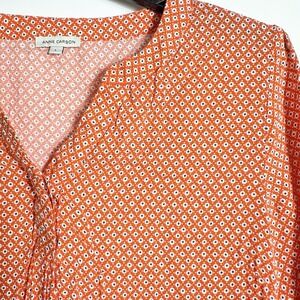 Anne Carson Women's Large Orange Blue White Geometric Print 3/4‎ Sleeve Blouse